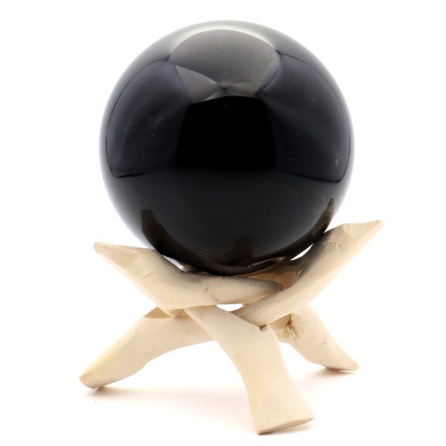 モリオン 黒水晶 丸玉 木製台座付き 山東省産 天然石 パワーストーン 1点もの 置き物 インテリア 置物 開運 原石