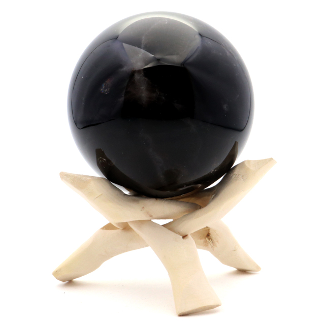 モリオン 黒水晶 丸玉 木製台座付き 山東省産 天然石 パワーストーン 1点もの 置き物 インテリア 置物 開運 原石