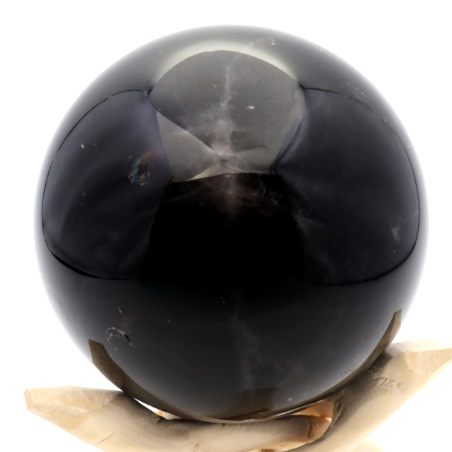 モリオン 黒水晶 丸玉 木製台座付き 直径 78mm 山東省産 天然石