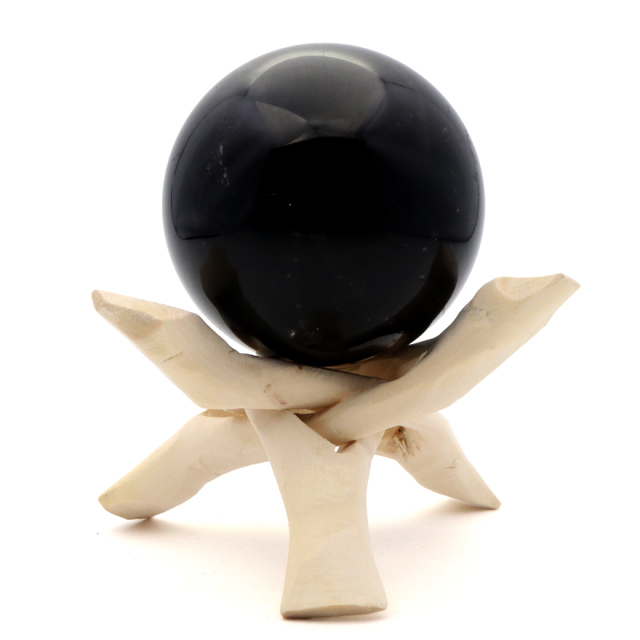 モリオン 黒水晶 丸玉 木製台座付き 山東省産 天然石 パワーストーン 1点もの 置き物 インテリア 置物 開運 原石