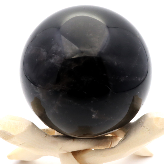 モリオン 黒水晶 丸玉 木製台座付き 山東省産 天然石 パワーストーン 1点もの 置き物 インテリア 置物 開運 原石