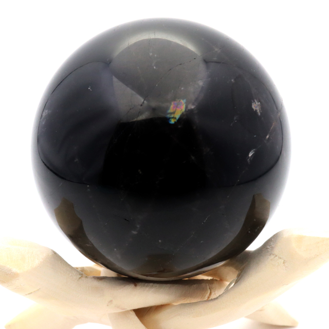 モリオン 黒水晶 丸玉 木製台座付き 山東省産 天然石 パワーストーン 1点もの 置き物 インテリア 置物 開運 原石