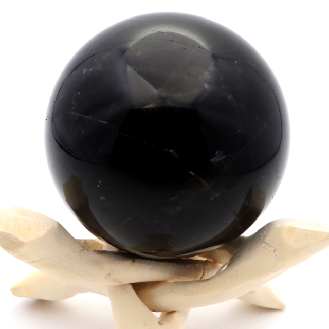 モリオン 黒水晶 丸玉 木製台座付き 山東省産 天然石 パワーストーン 1点もの 置き物 インテリア 置物 開運 原石