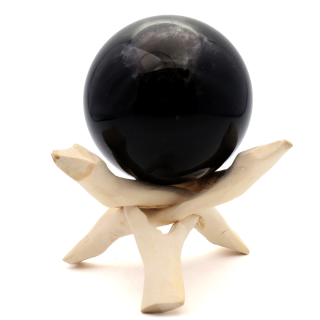 モリオン 黒水晶 丸玉 木製台座付き 山東省産 天然石 パワーストーン 1点もの 置き物 インテリア 置物 開運 原石