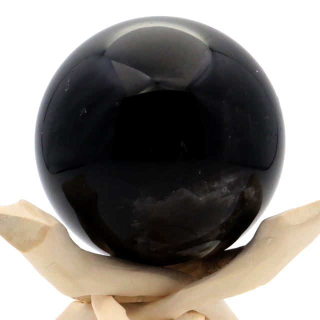 モリオン 黒水晶 丸玉 木製台座付き 山東省産 天然石 パワーストーン 1点もの 置き物 インテリア 置物 開運 原石