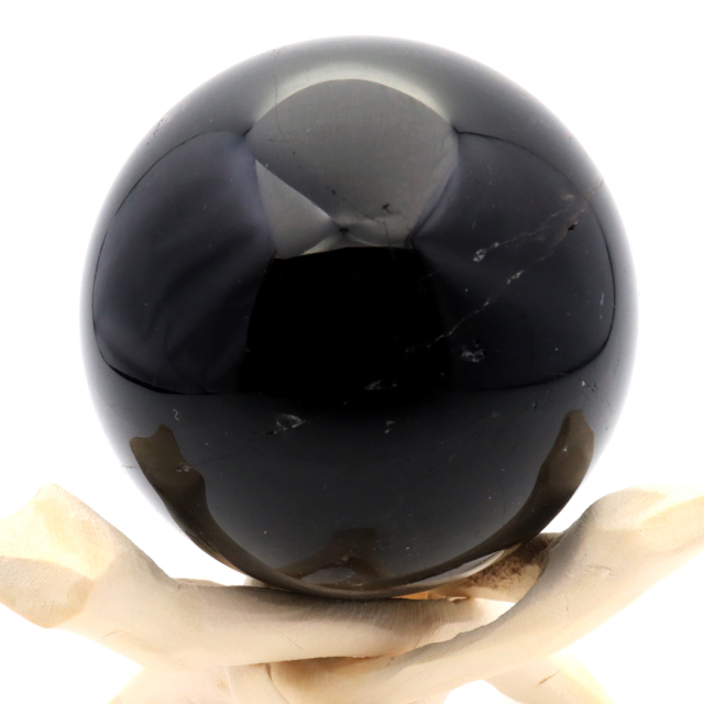 モリオン 黒水晶 丸玉 木製台座付き 山東省産 天然石 パワーストーン 1点もの 置き物 インテリア 置物 開運 原石