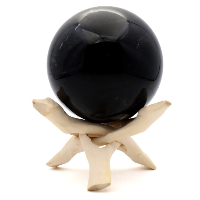 モリオン 黒水晶 丸玉 木製台座付き 山東省産 天然石 パワーストーン 1点もの 置き物 インテリア 置物 開運 原石