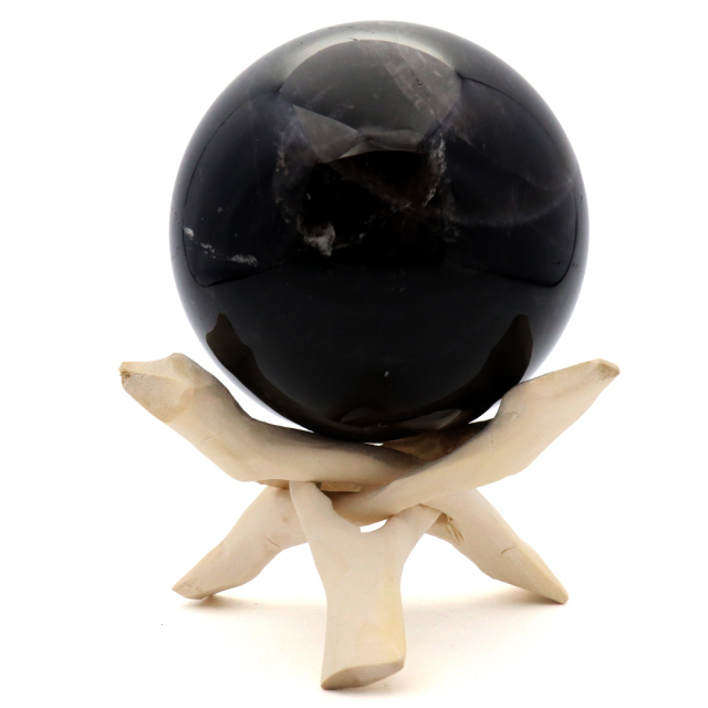 モリオン 黒水晶 丸玉 木製台座付き 山東省産 天然石 パワーストーン 1点もの 置き物 インテリア 置物 開運 原石