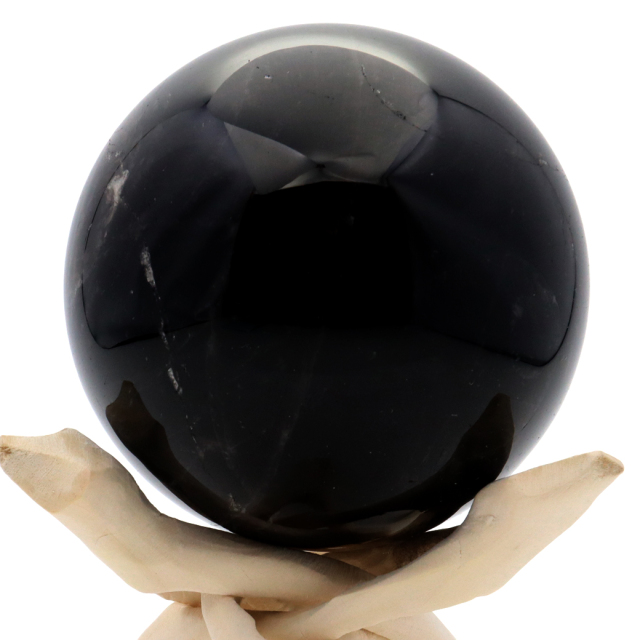 モリオン 黒水晶 丸玉 木製台座付き 山東省産 天然石 パワーストーン 1点もの 置き物 インテリア 置物 開運 原石