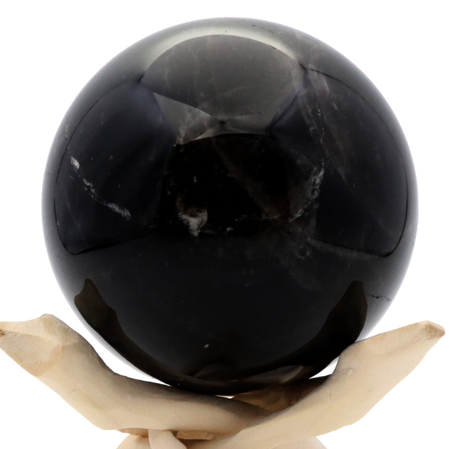 モリオン 黒水晶 丸玉 木製台座付き 山東省産 天然石 パワーストーン 1点もの 置き物 インテリア 置物 開運 原石
