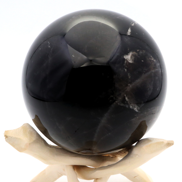 モリオン 黒水晶 丸玉 木製台座付き 山東省産 天然石 パワーストーン 1点もの 置き物 インテリア 置物 開運 原石