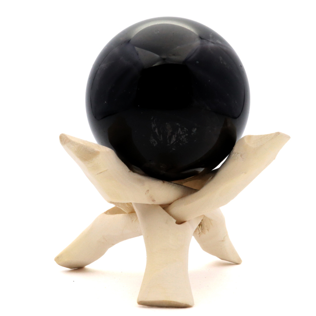 モリオン 黒水晶 丸玉 木製台座付き 直径 61mm 山東省産 天然石