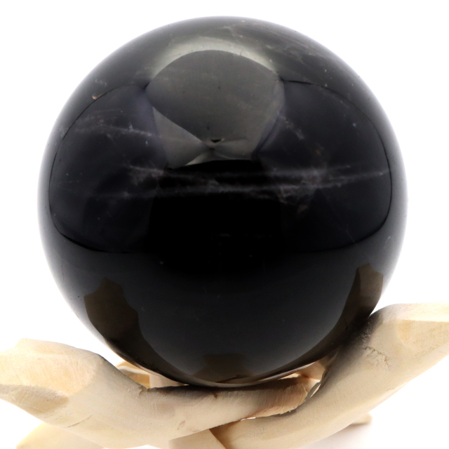 モリオン 黒水晶 丸玉 木製台座付き 直径 61mm 山東省産 天然石