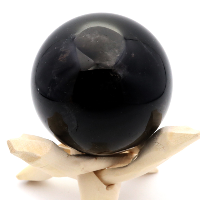 モリオン 黒水晶 丸玉 木製台座付き 山東省産 天然石 パワーストーン 1点もの 置き物 インテリア 置物 開運 原石