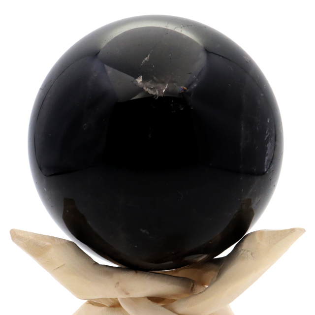 モリオン 黒水晶 丸玉 木製台座付き 山東省産 天然石 パワーストーン 1点もの 置き物 インテリア 置物 開運 原石