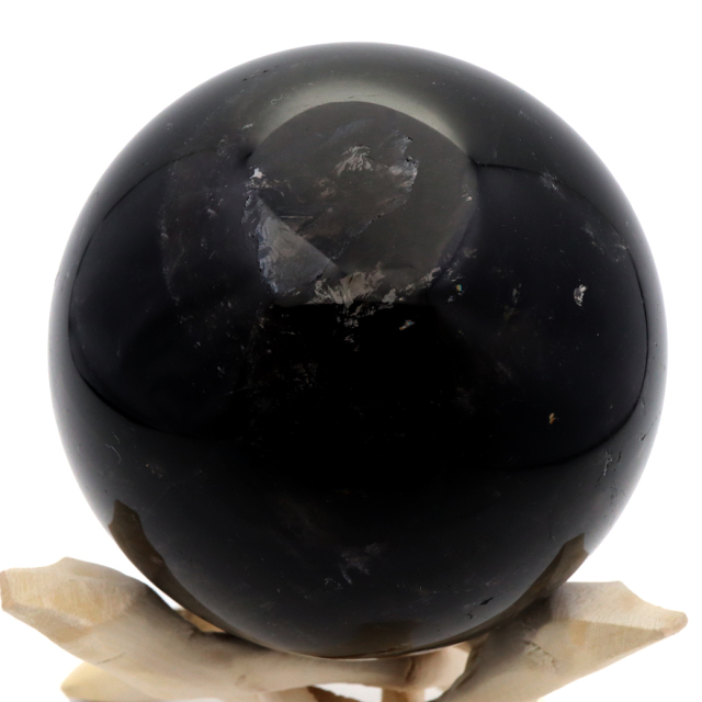 モリオン 黒水晶 丸玉 木製台座付き 山東省産 天然石 パワーストーン 1点もの 置き物 インテリア 置物 開運 原石