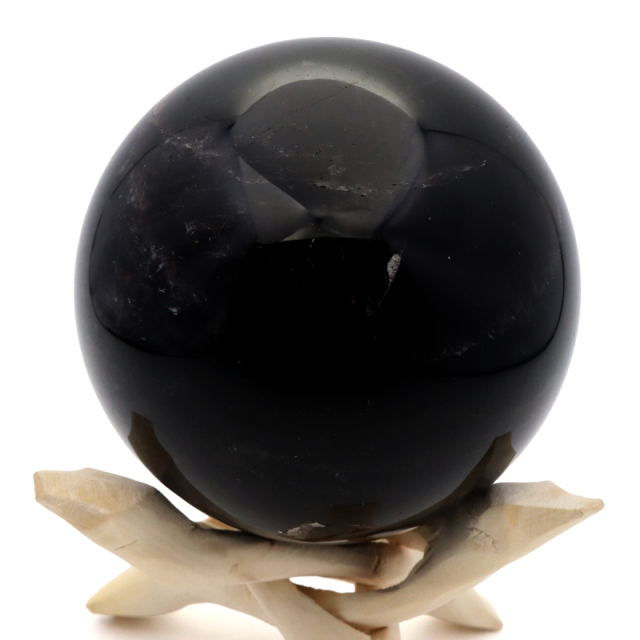 モリオン 黒水晶 丸玉 木製台座付き 山東省産 天然石 パワーストーン 1点もの 置き物 インテリア 置物 開運 原石