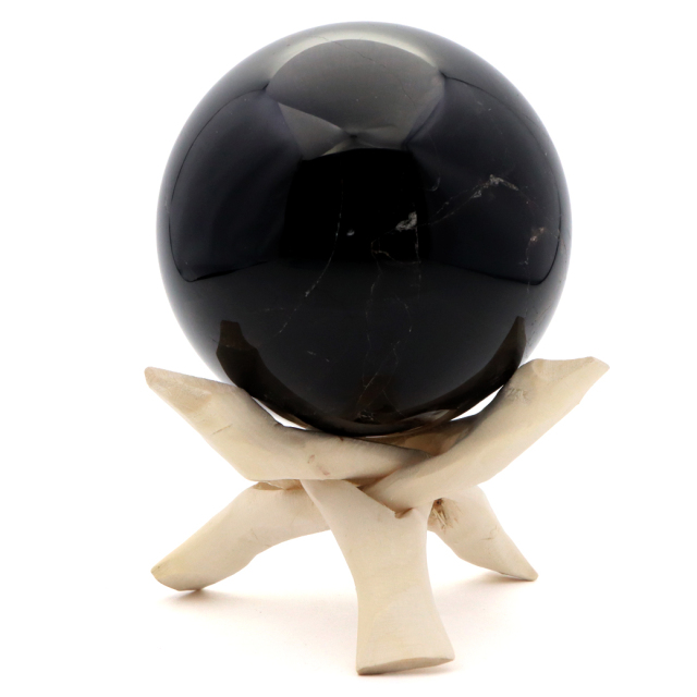 モリオン 黒水晶 丸玉 木製台座付き 山東省産 天然石 パワーストーン 1点もの 置き物 インテリア 置物 開運 原石