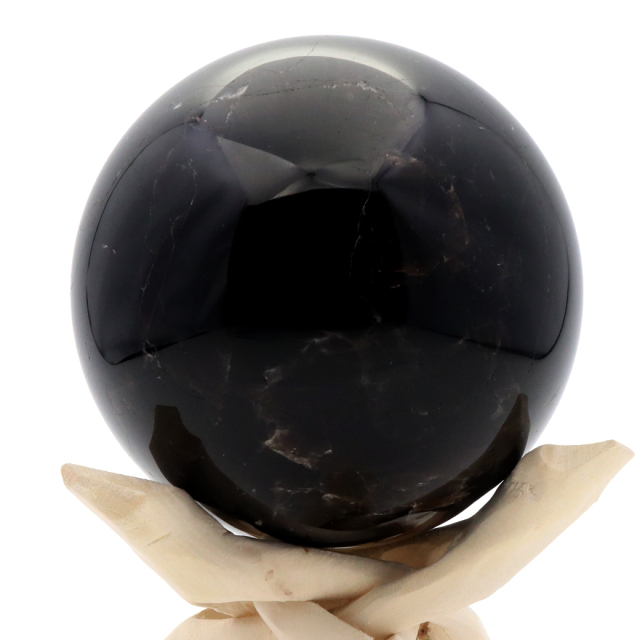 モリオン 黒水晶 丸玉 木製台座付き 山東省産 天然石 パワーストーン 1点もの 置き物 インテリア 置物 開運 原石