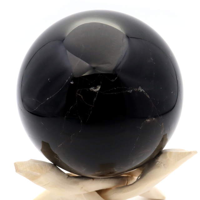 モリオン 黒水晶 丸玉 木製台座付き 山東省産 天然石 パワーストーン 1点もの 置き物 インテリア 置物 開運 原石