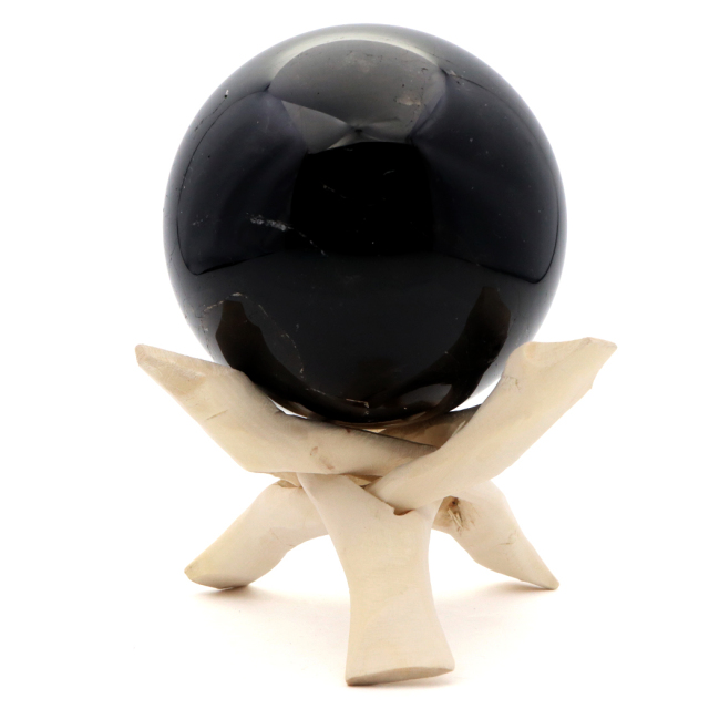 モリオン 黒水晶 丸玉 木製台座付き 山東省産 天然石 パワーストーン 1点もの 置き物 インテリア 置物 開運 原石