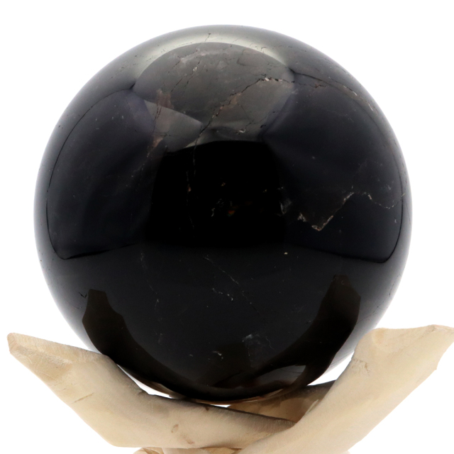 モリオン 黒水晶 丸玉 木製台座付き 山東省産 天然石 パワーストーン 1点もの 置き物 インテリア 置物 開運 原石