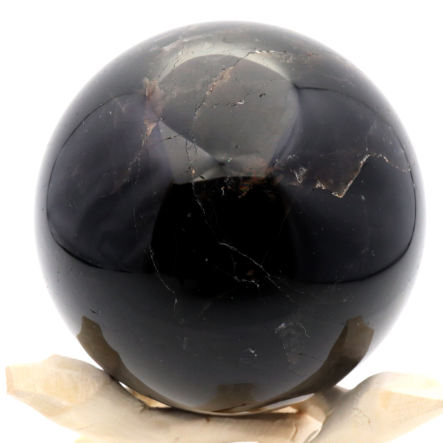モリオン 黒水晶 丸玉 木製台座付き 山東省産 天然石 パワーストーン 1点もの 置き物 インテリア 置物 開運 原石