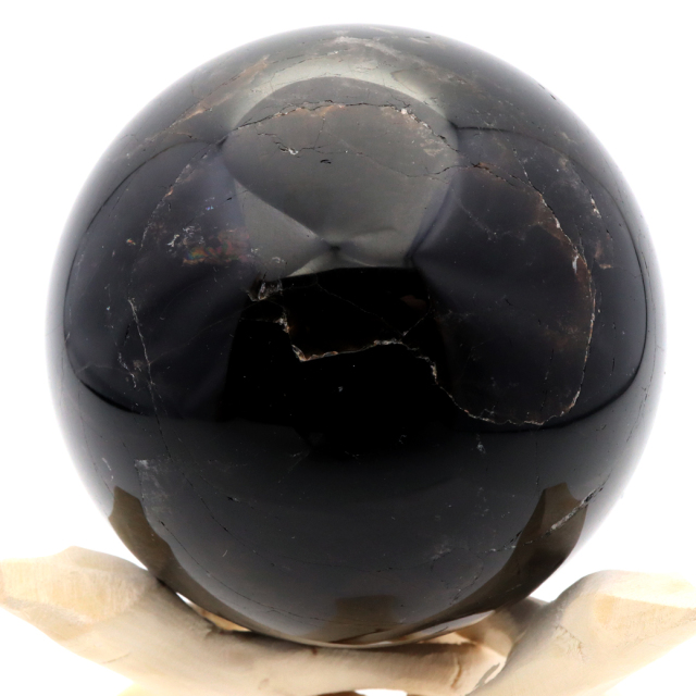 モリオン 黒水晶 丸玉 木製台座付き 山東省産 天然石 パワーストーン 1点もの 置き物 インテリア 置物 開運 原石