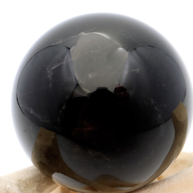 モリオン 黒水晶 丸玉 木製台座付き 直径 45mm 山東省産 天然石 パワーストーン 1点もの