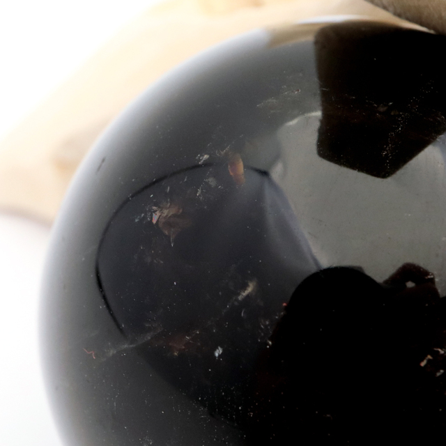 モリオン 黒水晶 丸玉 木製台座付き 直径 45mm 山東省産 天然石 パワーストーン 1点もの