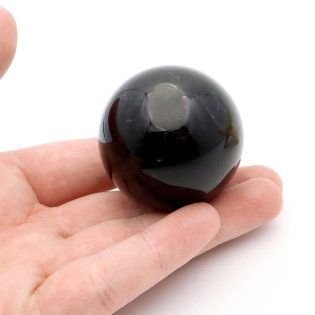 モリオン 黒水晶 丸玉 木製台座付き 直径 45mm 山東省産 天然石 パワーストーン 1点もの