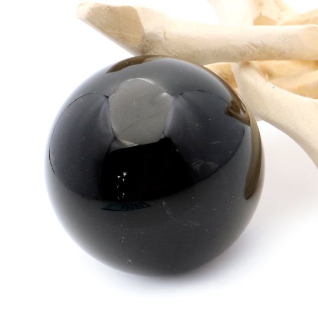 モリオン 黒水晶 丸玉 木製台座付き 直径 50mm 山東省産 天然石 パワーストーン 1点もの