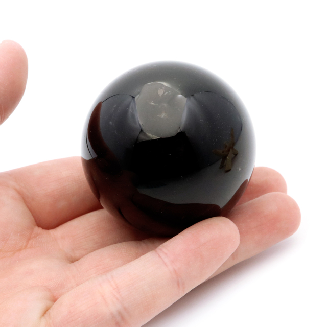 モリオン 黒水晶 丸玉 木製台座付き 直径 50mm 山東省産 天然石 パワーストーン 1点もの