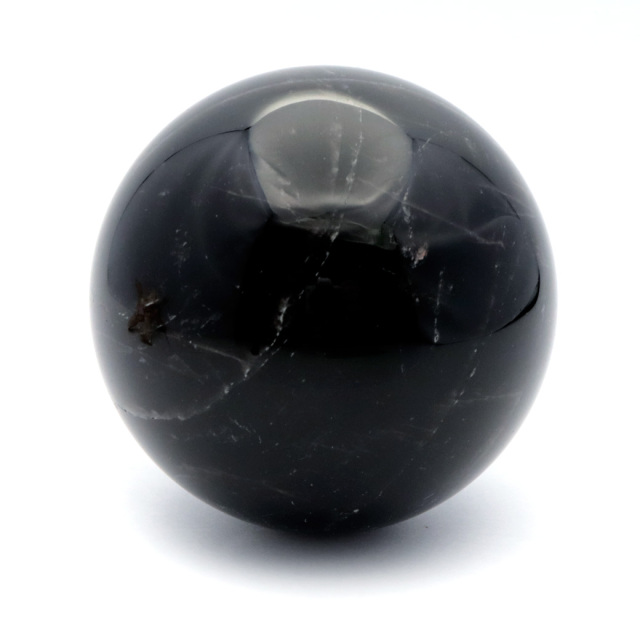 天然石 黒色結晶 木製台座付き モリオン 黒水晶 丸玉 木製台座付き 直径 72mm 山東省産 天然石