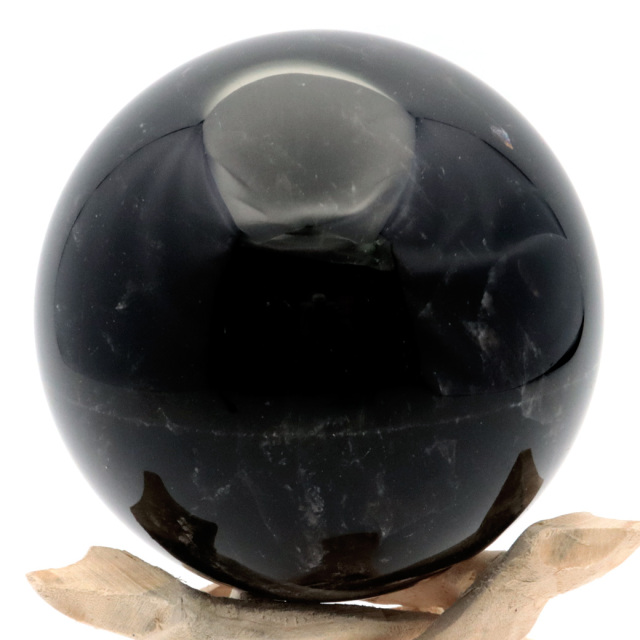 モリオン 黒水晶 丸玉 木製台座付き 直径 81mm 山東省産 天然石 パワーストーン 1点もの 置き物 インテリア 置物 開運 原石