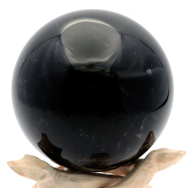 モリオン 黒水晶 丸玉 木製台座付き 直径 81mm 山東省産 天然石 パワーストーン 1点もの 置き物 インテリア 置物 開運 原石