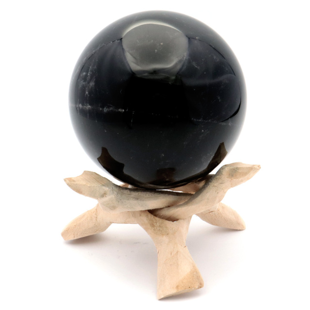 モリオン 黒水晶 丸玉 木製台座付き 直径 81mm 山東省産 天然石 パワーストーン 1点もの 置き物 インテリア 置物 開運 原石