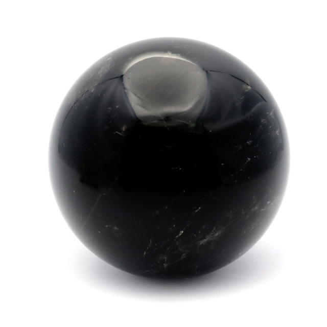 モリオン 黒水晶 丸玉 木製台座付き 直径 77mm 山東省産 天然石 パワーストーン 1点もの 置き物 インテリア 置物 開運 原石