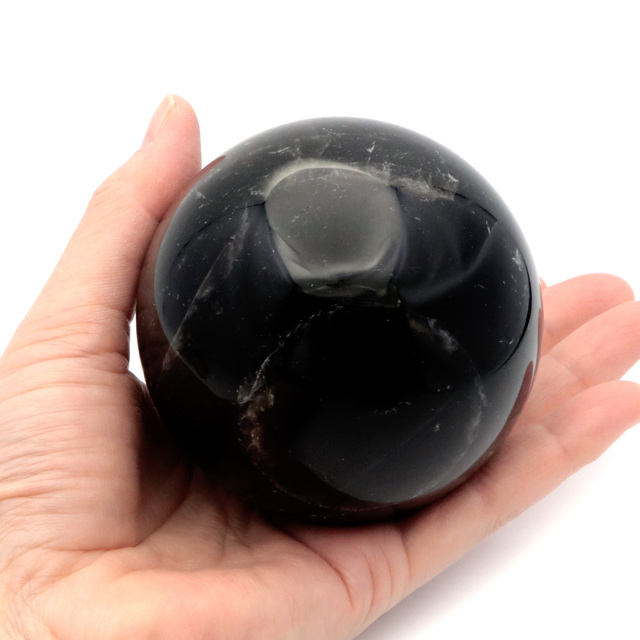 モリオン 黒水晶 丸玉 木製台座付き 直径 78mm 山東省産 天然石 パワーストーン 1点もの 置き物 インテリア 置物 開運 原石