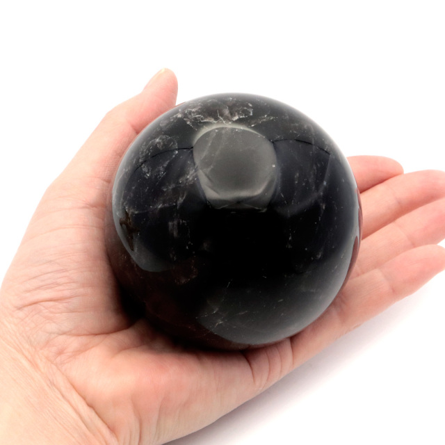 モリオン 黒水晶 丸玉 木製台座付き 直径 78mm 山東省産 天然石 パワーストーン 1点もの 置き物 インテリア 置物 開運 原石