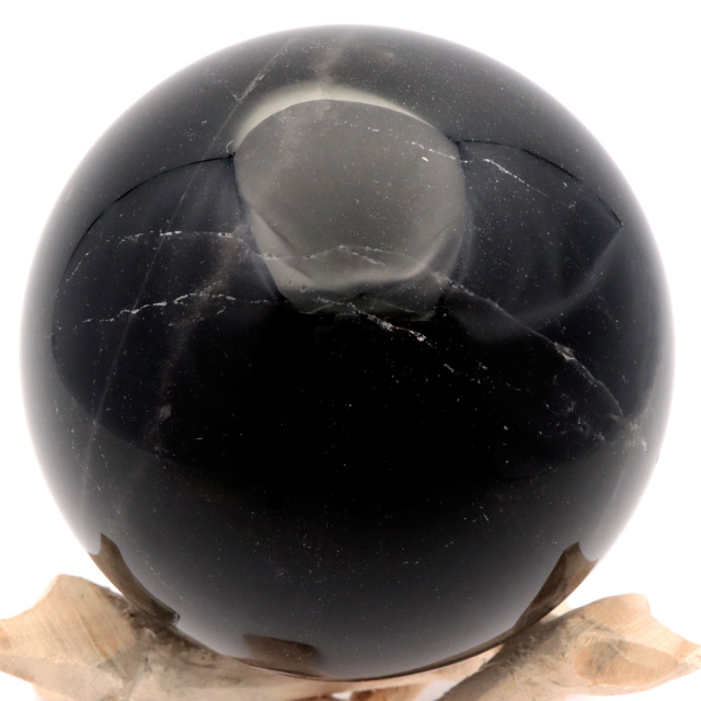 モリオン 黒水晶 丸玉 木製台座付き 直径 82mm 山東省産 天然石 パワーストーン 1点もの 置き物 インテリア 置物 開運 原石