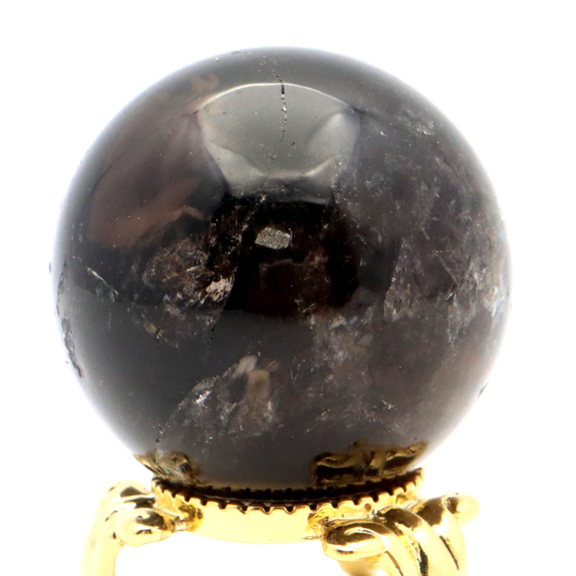 モリオン 黒水晶 丸玉 台座付き 山東省産 天然石 パワーストーン 1点もの 置き物 インテリア 置物 開運 原石 スフィア