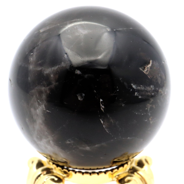 モリオン 黒水晶 丸玉 台座付き 山東省産 天然石 パワーストーン 1点もの 置き物 インテリア 置物 開運 原石 スフィア