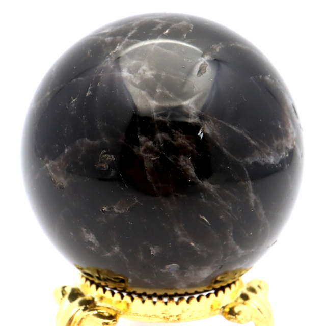 モリオン 黒水晶 丸玉 台座付き 直径 47.7mm 山東省産 天然石
