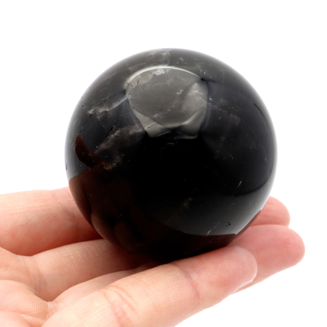 モリオン 黒水晶 丸玉 台座付き 直径 48.4mm 山東省産 天然石