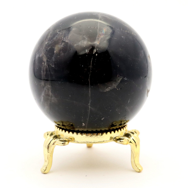 モリオン丸玉　黒水晶　茶水晶　パワーストーン　鑑賞石　黒曜石　天然石　自然石 モリオン 黒水晶 丸玉 座付き 直径 47mm 山東省産 天然石