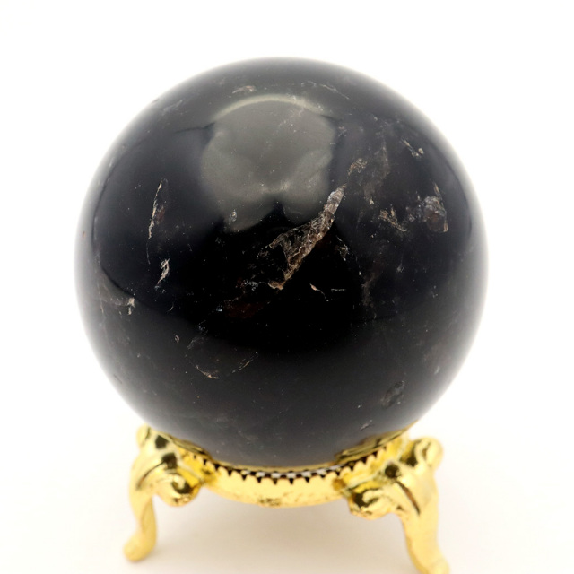 モリオン 黒水晶 丸玉 座付き 山東省産 天然石 パワーストーン 1点もの 置き物 インテリア 置物 開運 原石