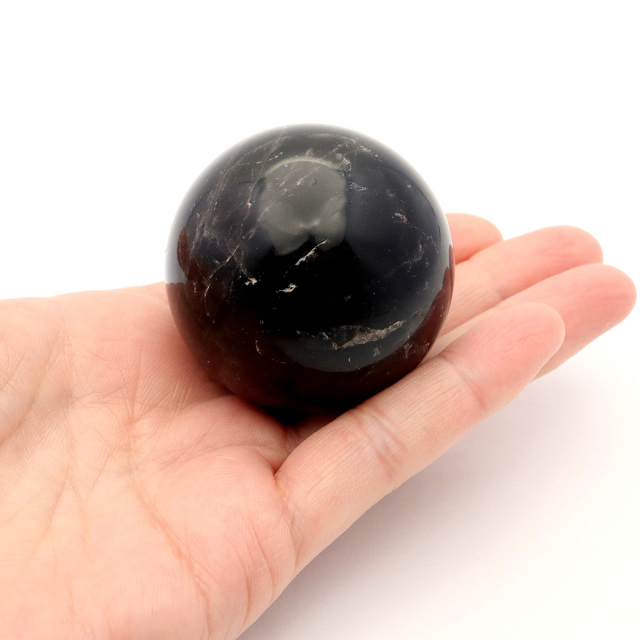 モリオン 黒水晶 丸玉 座付き 山東省産 天然石 パワーストーン 1点もの 置き物 インテリア 置物 開運 原石