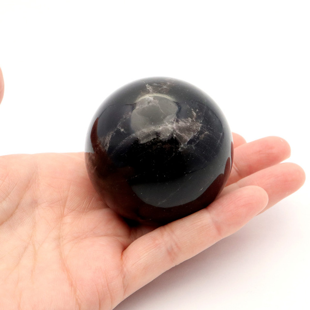 モリオン 黒水晶 丸玉 座付き 山東省産 天然石 パワーストーン 1点もの 置き物 インテリア 置物 開運 原石