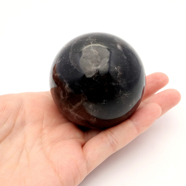 モリオン 黒水晶 丸玉 座付き 山東省産 天然石 パワーストーン 1点もの 置き物 インテリア 置物 開運 原石